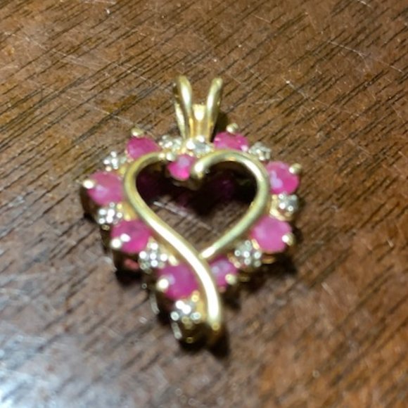Charm, Sterling Silver Heart charm or pendant with rubies and white sapphires. - Picture 8 of 10